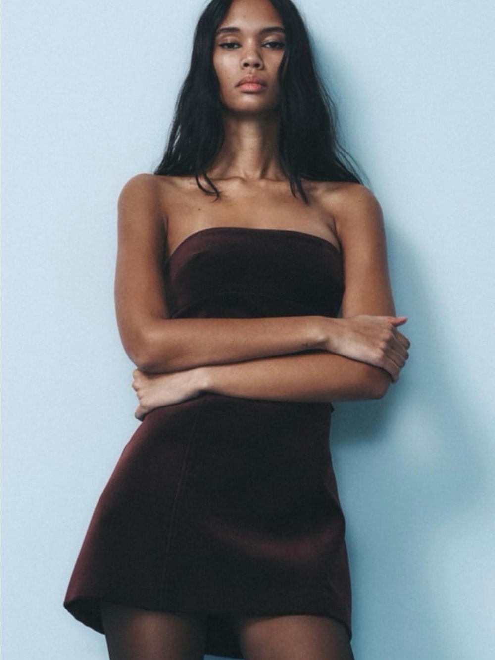 Zara Strapless Velvet bow Mini dress